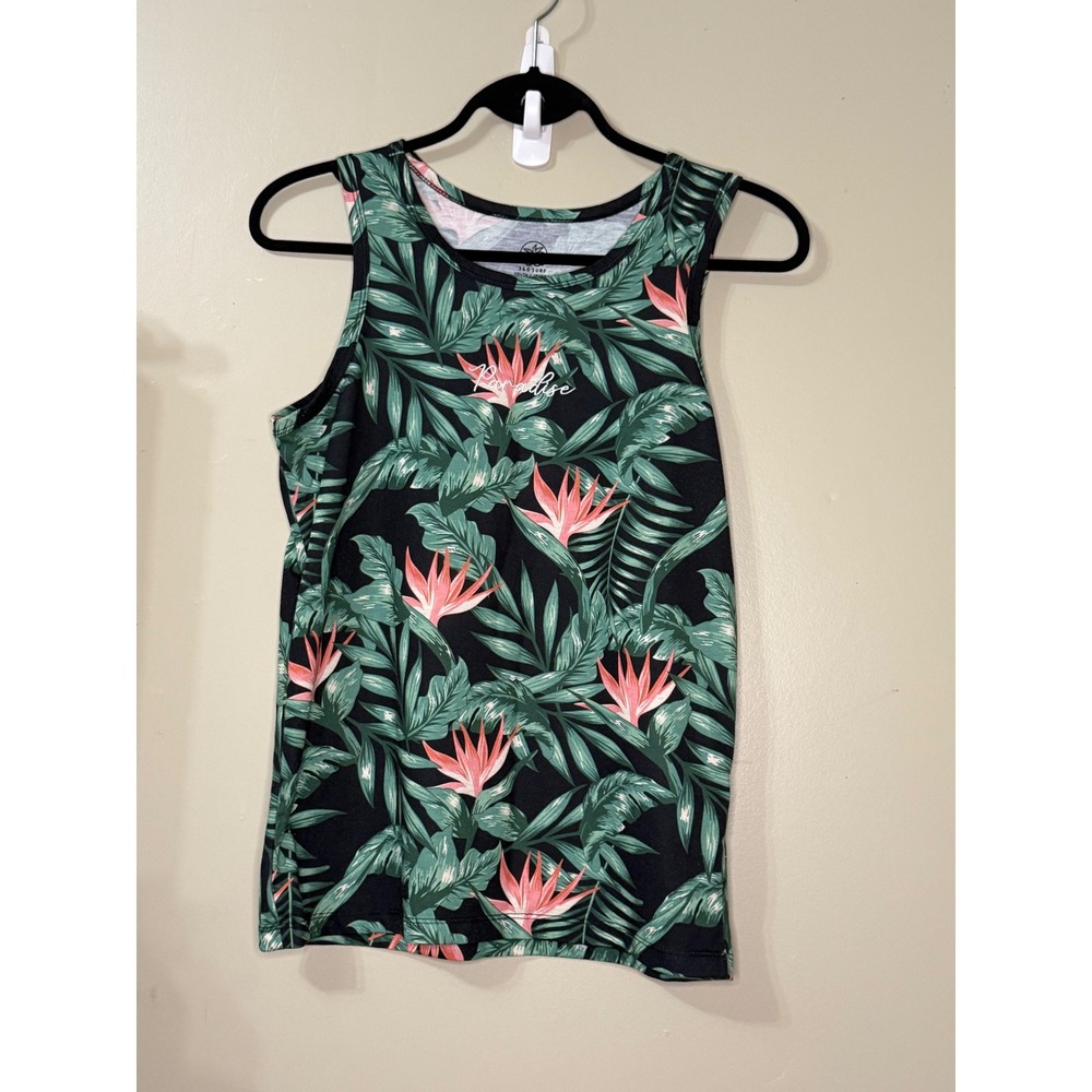 360 Surf Youth Boys Large 14 Tank Top Black Tropical Bird of Paradise Paradise